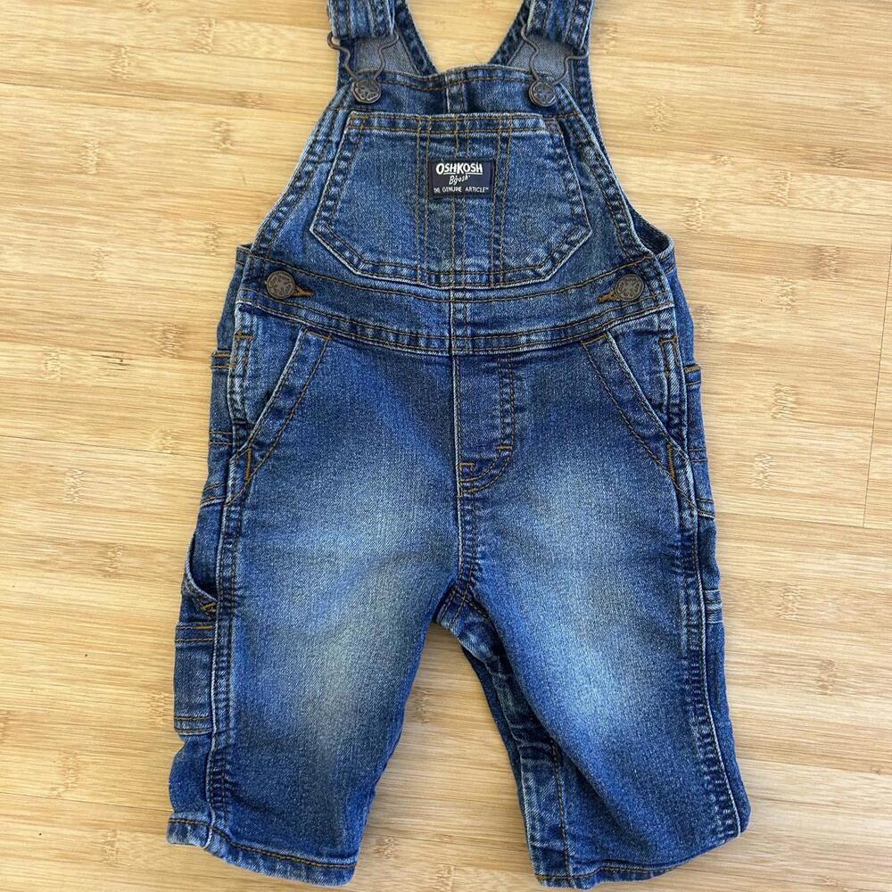 OshKosh Denim Overalls Baby 6 Months Classic Blue Adjustable Straps Cute